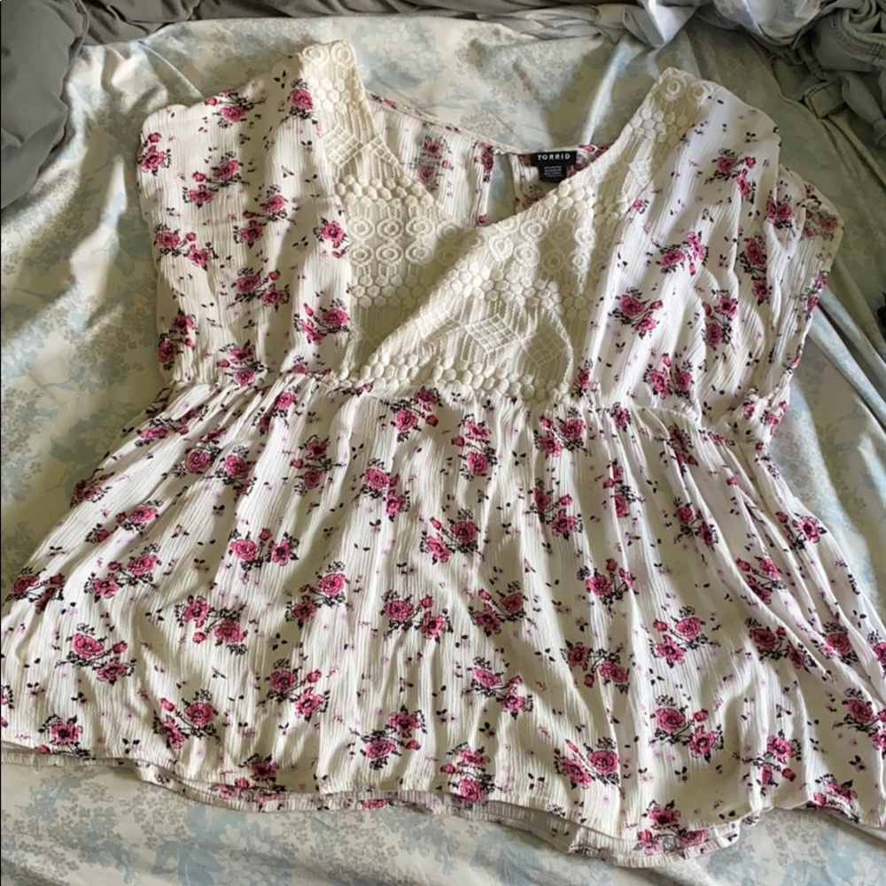 White and Pink Floral Blouse